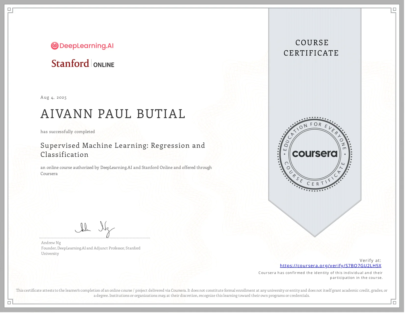 Supervised Machine Learning: Regression and Classification